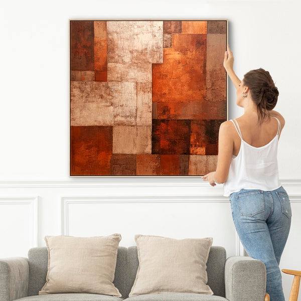 Rusty Orange Abstract Framed Canvas - Autumn Veil