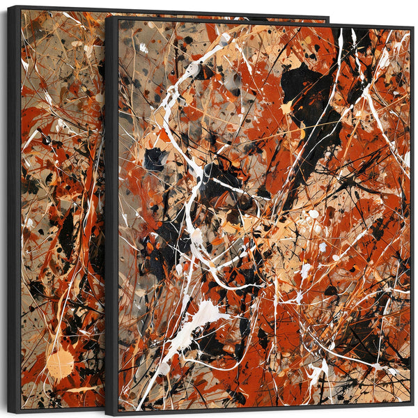 Large Living Room Framed Canvas for Lounge Rust Abstract Set 2