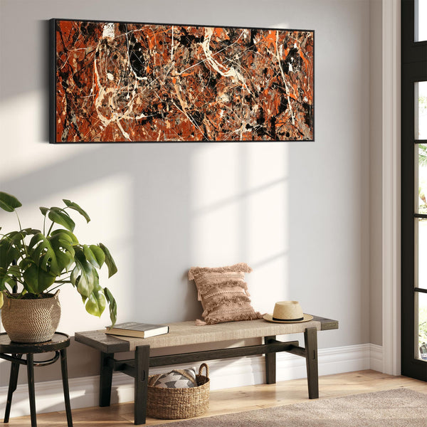 Abstract Canvas Wall Art Framed Jackson Pollock Style - Rust