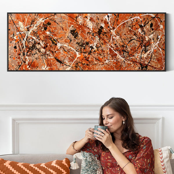 Wide Abstract Panoramic Wall Art Framed Jackson Pollock Style