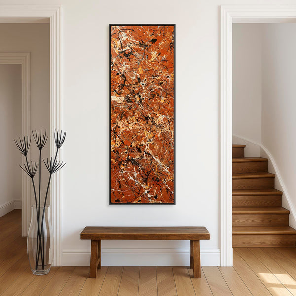 Tall Framed Vertical Wall Art Canvas - Rust - Upright Abstract