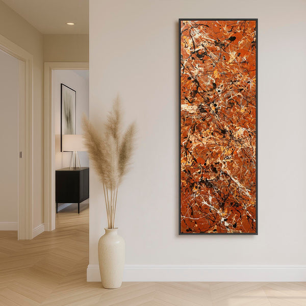 Tall Framed Vertical Wall Art Canvas - Rust - Upright Abstract