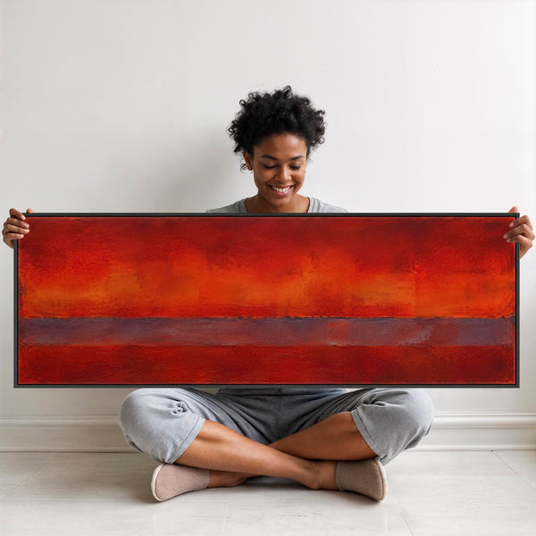 Wide Deep Red Abstract Framed Horizontal Canvas - Afterglow