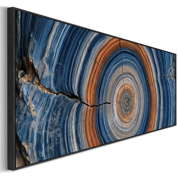 Wide Colourful Blue Tree Rings Framed Horizontal Canvas Art