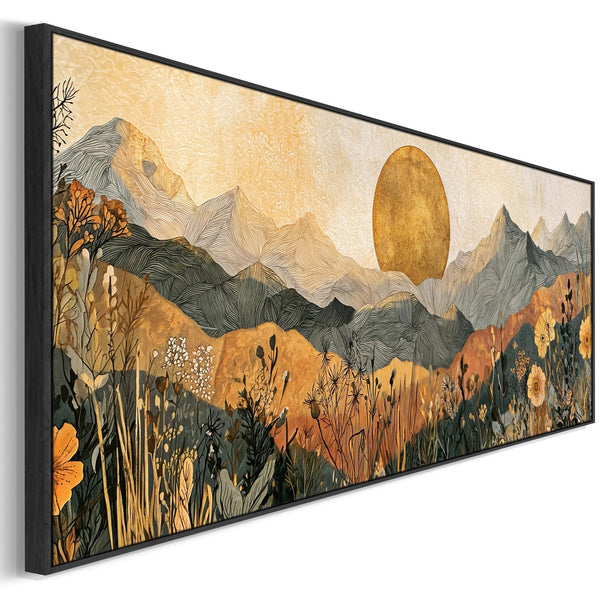 Wide Orange Grey Abstract Landscape - Boho Framed Canvas Art