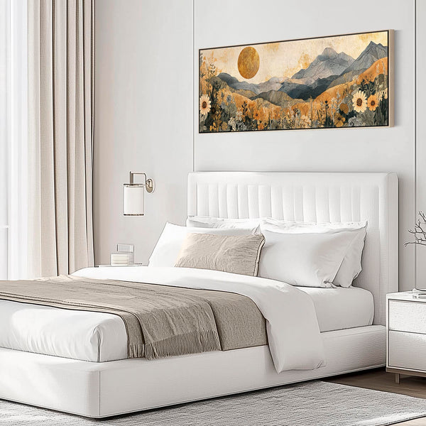Wide Orange Grey Boho Landscape - Bedroom Framed Canvas Art
