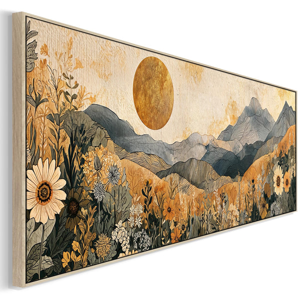 Wide Orange Grey Boho Landscape - Bedroom Framed Canvas Art