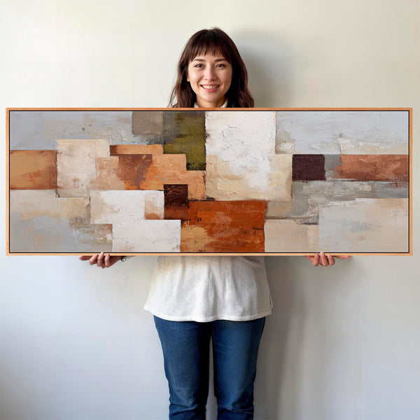 Rust Orange Grey Stone Wide Canvas Artwork Framed Horizontal Earth