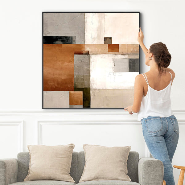 Orange Grey Framed Wall Art Canvas Terracotta Harmony