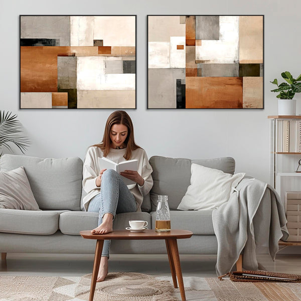Orange Grey Framed Wall Art Canvas Terracotta Balance