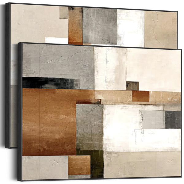 Orange Grey Framed Wall Art Canvas Terracotta Balance