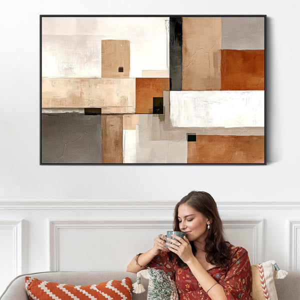 Orange Grey Framed Artwork on Canvas Terracotta Shadows