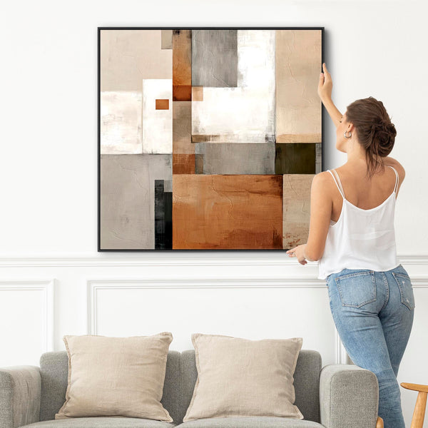 Orange Grey Framed Wall Art Canvas Terracotta Whisper