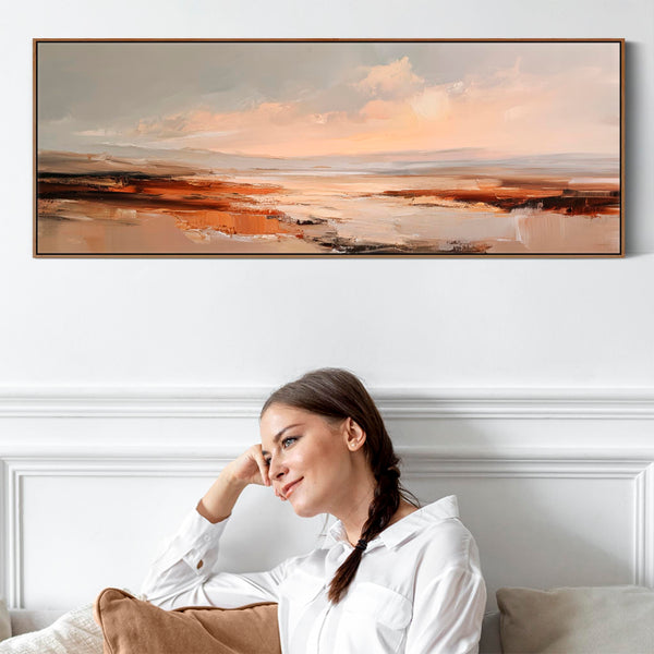 Wide Abstract Rust Horizon Panormaic Long Framed Artwork
