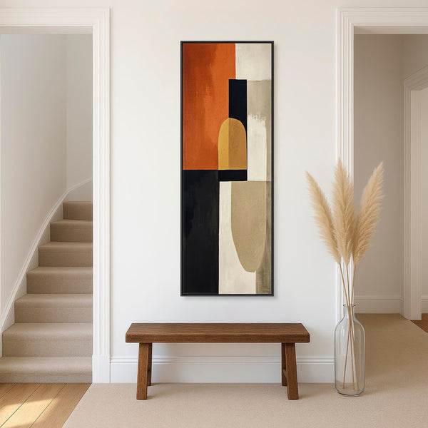 Tall Vertical Rust Orange Framed Upright Canvas Artwork Mid Century