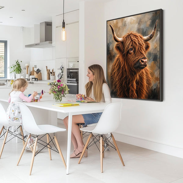 Rab - Highland Cow - Rust & Stone - Framed Scottish Coo Artwork