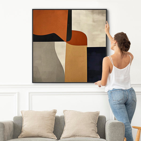 Large Orange Rust Mid Century Abstract Framed Artwork Canvas