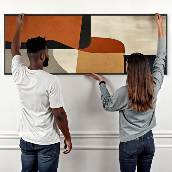 Wide Orange Rust Retro Framed Horizontal Artwork Canvas