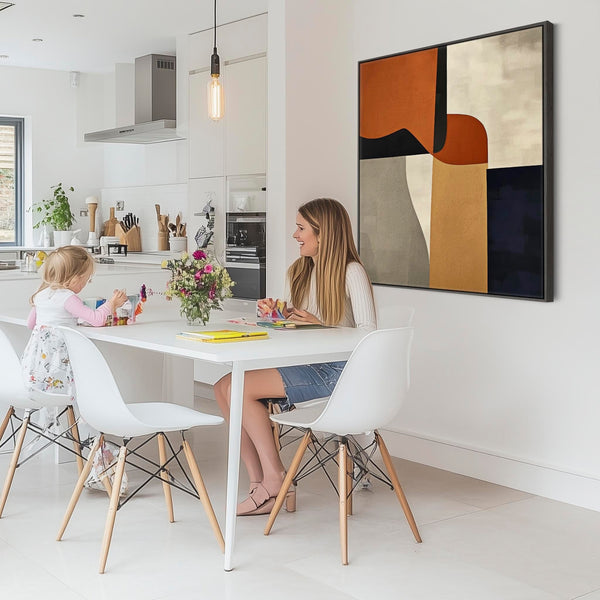 Large Orange Rust Mid Century Abstract Framed Artwork Canvas