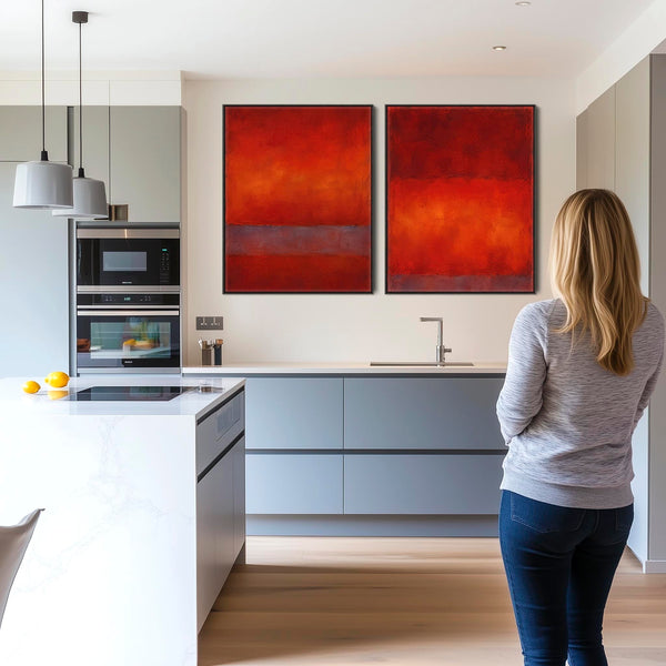 Large Mark Rothko inspired Framed Set of 2 Canvases - Red Flow