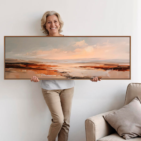 Wide Abstract Rust Horizon Panormaic Long Framed Artwork