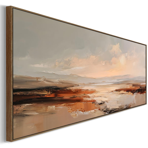 Wide Abstract Rust Horizon Panormaic Long Framed Artwork