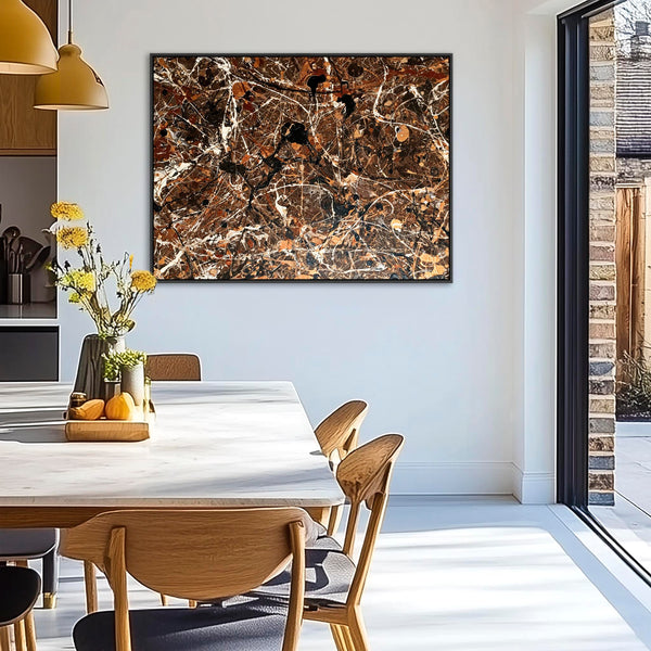 Kitchen Framed Canvas Wall Art Abstract Brown Cream - Espresso