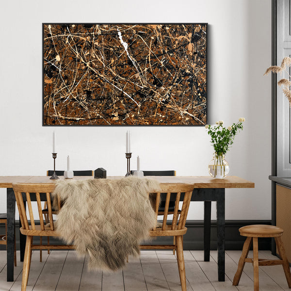 Abstract Jackson Pollock Style Framed Canvas Art - Umber Storm