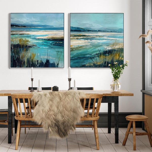 Extra Large Pair Framed Scottish Wall Art - Teal Blue Set of 2