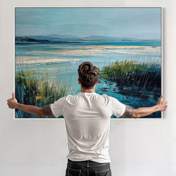 Extra Large Framed Irish Coastal Wall Art - Teal Blue Shores