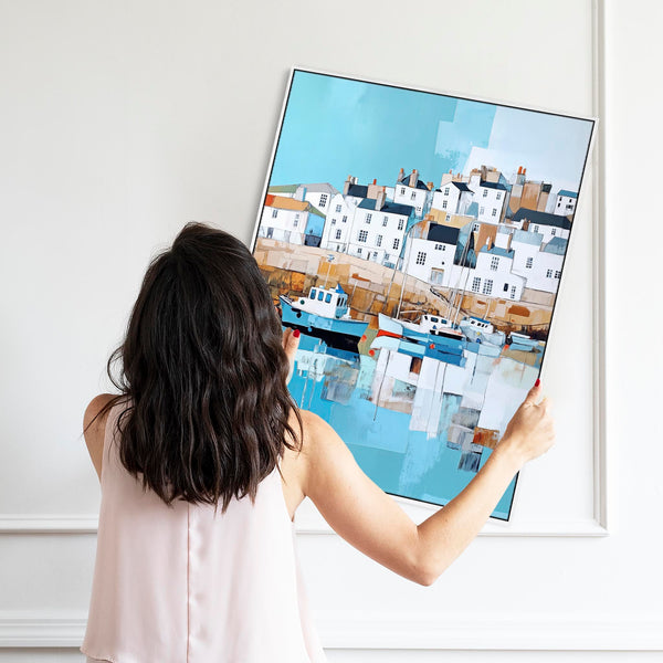 Coastal Harbour Framed Artwork Print on Canvas - Reflections 1