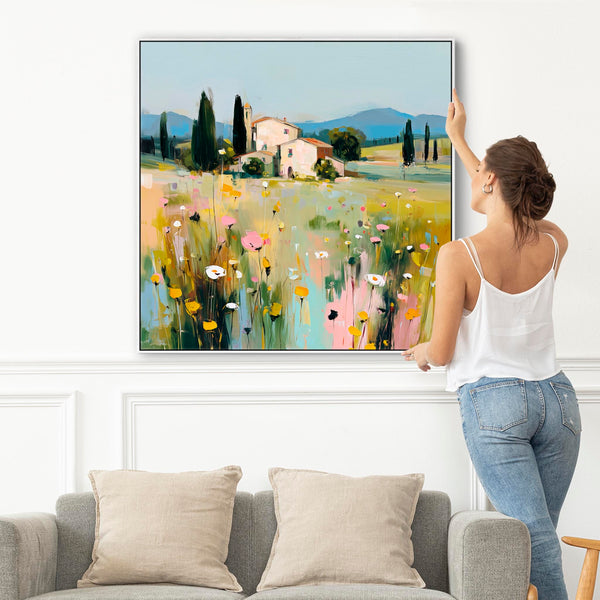 Colourful Italy Tuscany Landscape Framed Canvas Artwork Print