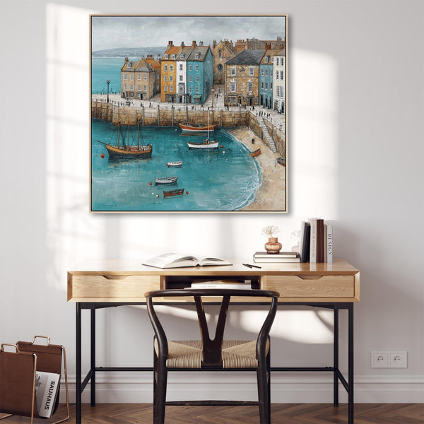 Cornwall Coastal Framed Artwork on Canvas Blue