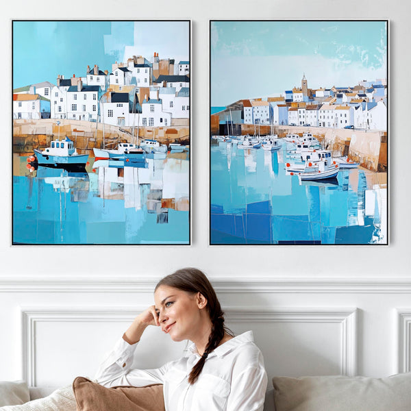 Cornwall Memories Framed Seaside Canvases - Coastal Pair of Artwork