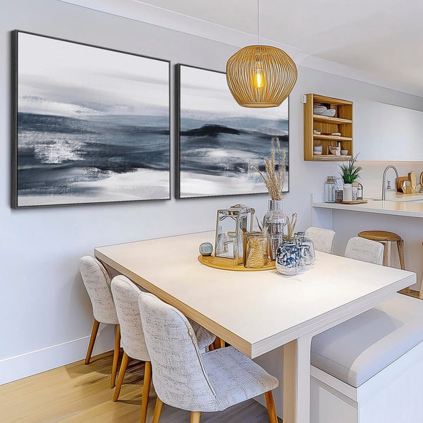 Extra Large Blue Grey Abstract Framed Wall Decor Canvas Prints Deep Ocean