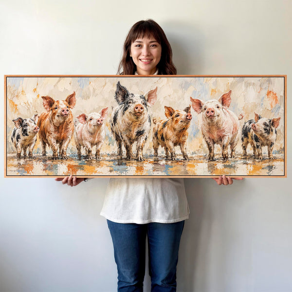 Wide Kitchen Wall Art Canvas Farmyard Pigs - Magnificent Seven