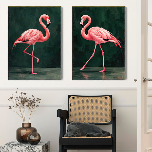 Flamboyance - Pink Flamingos - Maximalist Framed Canvas Art Set