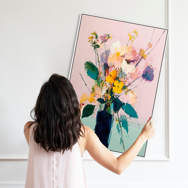 Floral Abstract - Pink Green Contemporary Framed Wall Art Print