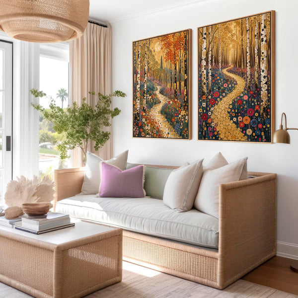Gustav Klimt inspired Colourful Framed Canvas Art Forest Path