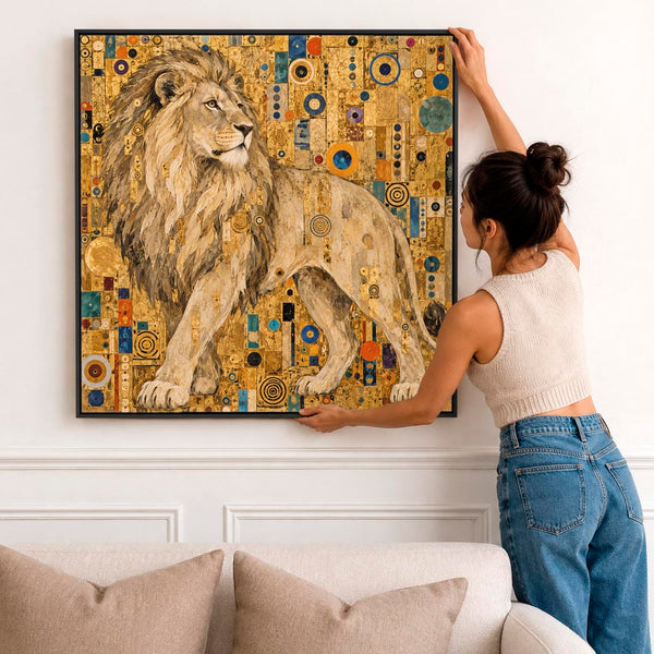 Large Gustav Klimt inspired Framed Canvas Art - Golden Lion
