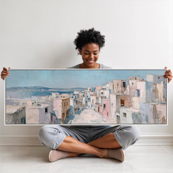 Wide Greek Island Framed Long Wall Art - Aegean Villa Passage