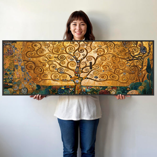 Wide Gustav Klimt inspired Tree of Life Framed Canvas Artwork