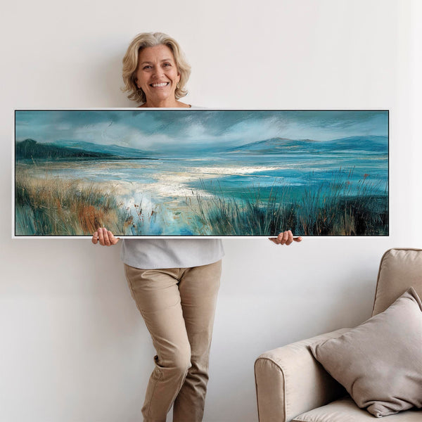Wide Irish Coastal Beach Framed Canvas Picture - Atlantic Wind