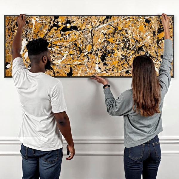 Wide Jackson Pollock Drip Style - Panoramic Framed Canvas Art