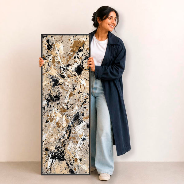 Tall Jackson Pollock Splash Style Framed Vertical Canvas Art