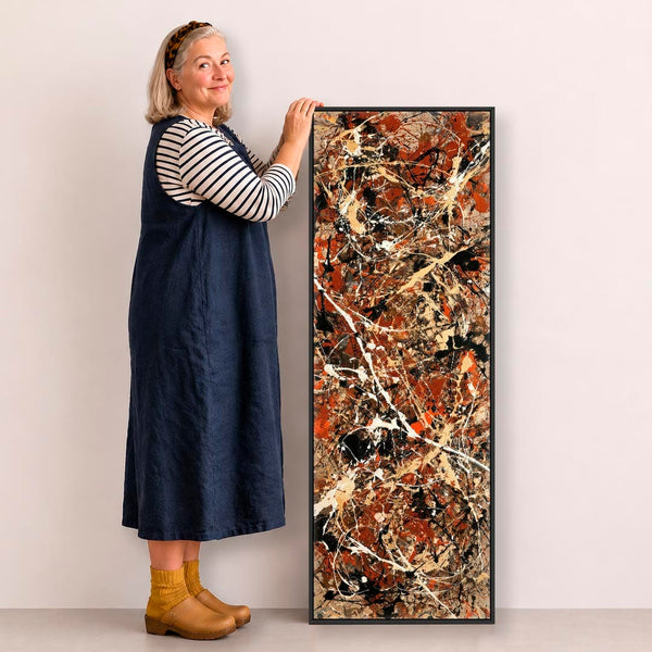 Jackson Pollock Style Abstract Framed Canvas Art - Rust Cream