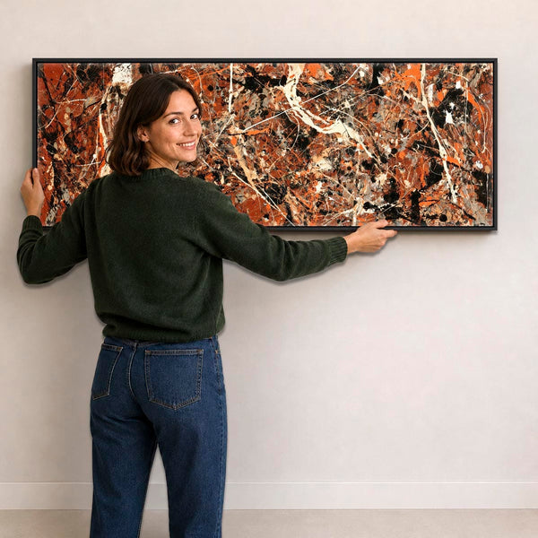 Abstract Canvas Wall Art Framed Jackson Pollock Style - Rust