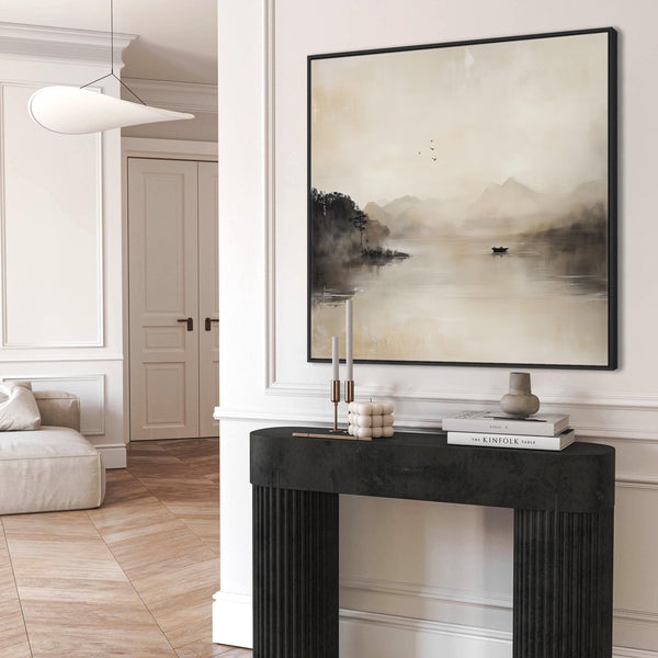 Japandi Lake - Neutral Canvas Wall Art - Frame Included