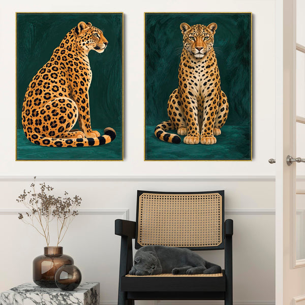 Kindred - Gold Green Leopards Maximalist Framed Canvas Set of 2