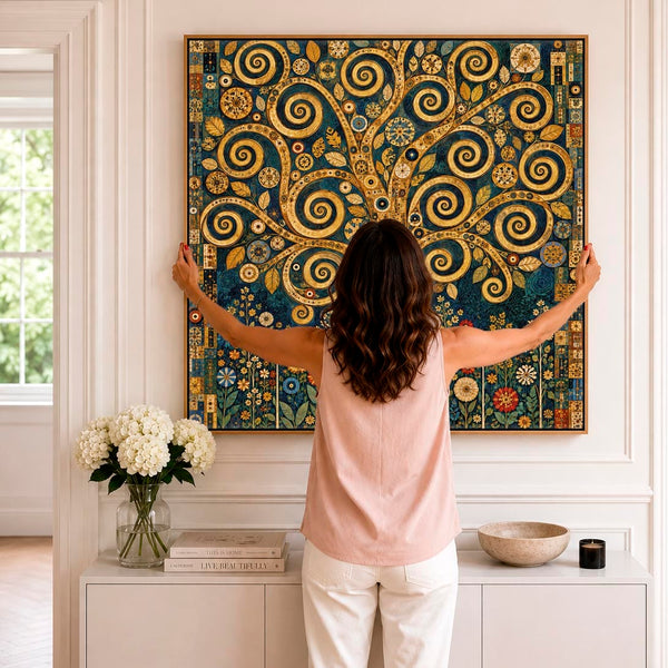 Large Life Tree Gustav Klimt inspired Framed Canvas Art